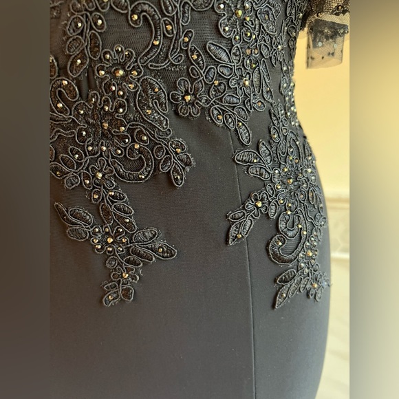 New XSCAPE Lace Embellished Corset Flatter Mermaid Navy Gown Sz 6/8 - Picture 6 of 13